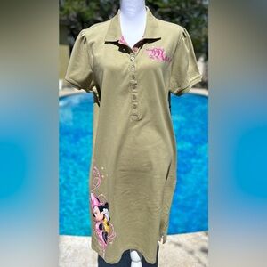 Vtg NWT 90s Disney Store Tan Pique Polo Dress Tennis Golf Minnie Mouse Airbrush